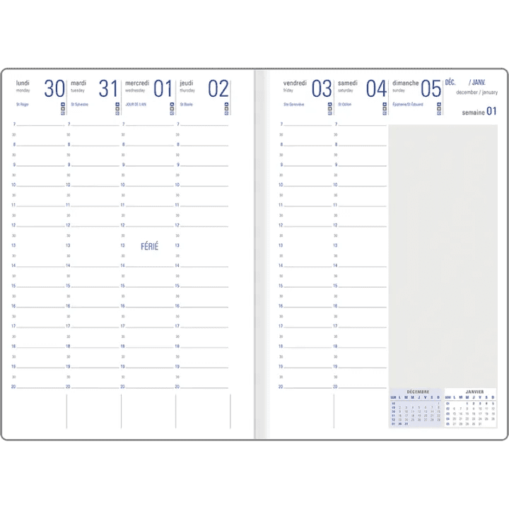Agenda 2027 OBERTHUR London - 16 x 24 cm - 1 semaine sur 2 pages - Orientation verticale - Rouge - 3664447231976