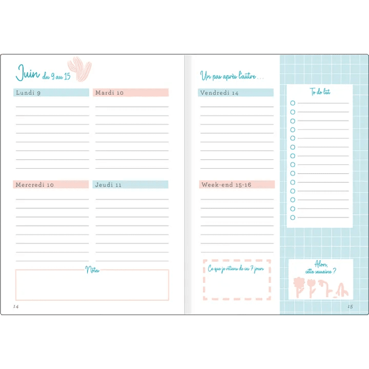 Agenda 2027 OBERTHUR My Hello Agenda - 15 x 21 cm - 1 semaine sur 2 pages - Orientation horizontale - Bleu turquoise - 3664447229157