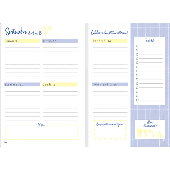 Agenda 2027 OBERTHUR My Hello Agenda - 15 x 21 cm - 1 semaine sur 2 pages - Orientation horizontale - Bleu turquoise - 3664447229157