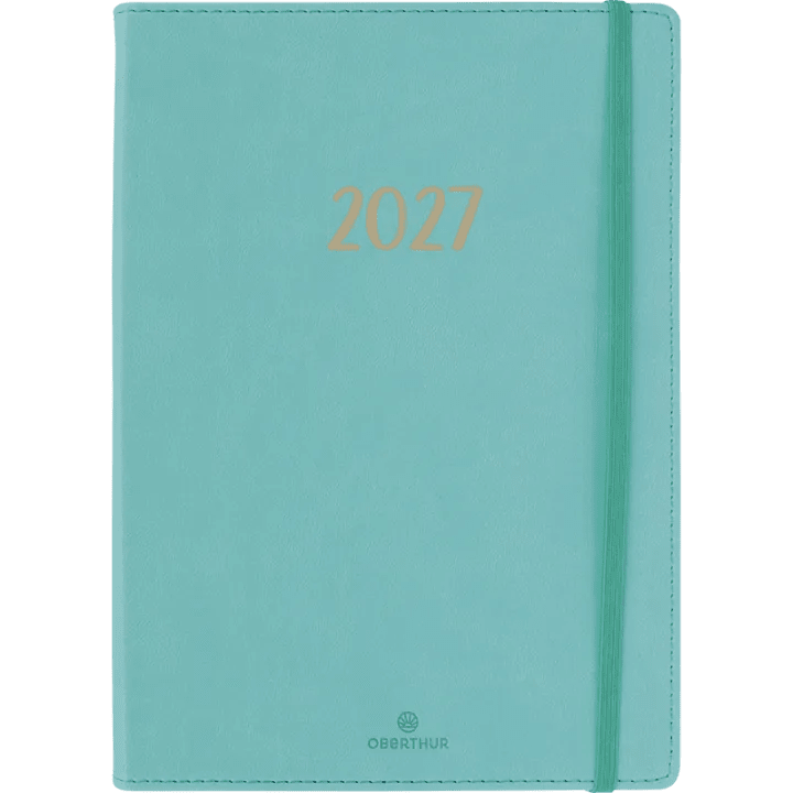 Agenda 2027 OBERTHUR My Hello Agenda - 15 x 21 cm - 1 semaine sur 2 pages - Orientation horizontale - Bleu turquoise - 3664447229157
