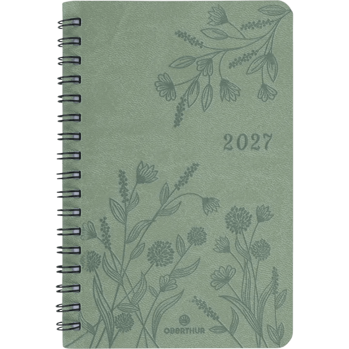 Agenda 2027 OBERTHUR Primrose - 10 x 15 cm - 1 semaine sur 2 pages - Orientation verticale - Vert sauge - 3664447229492