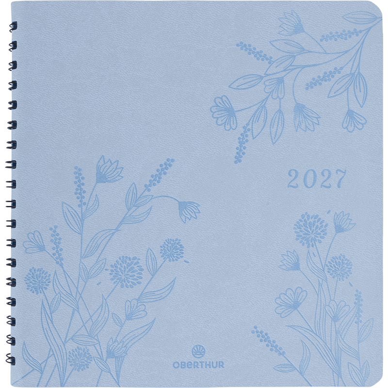 Agenda 2027 OBERTHUR Primrose - 16 x 16 cm - 1 semaine sur 2 pages - Orientation verticale - Bleu ciel - 3664447229409