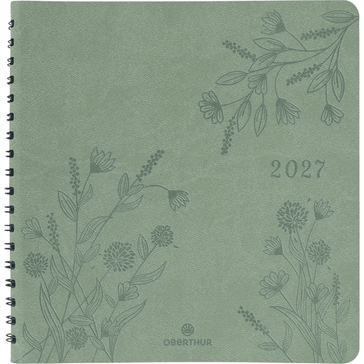 Agenda 2027 OBERTHUR Primrose - 16 x 16 cm - 1 semaine sur 2 pages - Orientation verticale - Vert sauge - 3664447229393