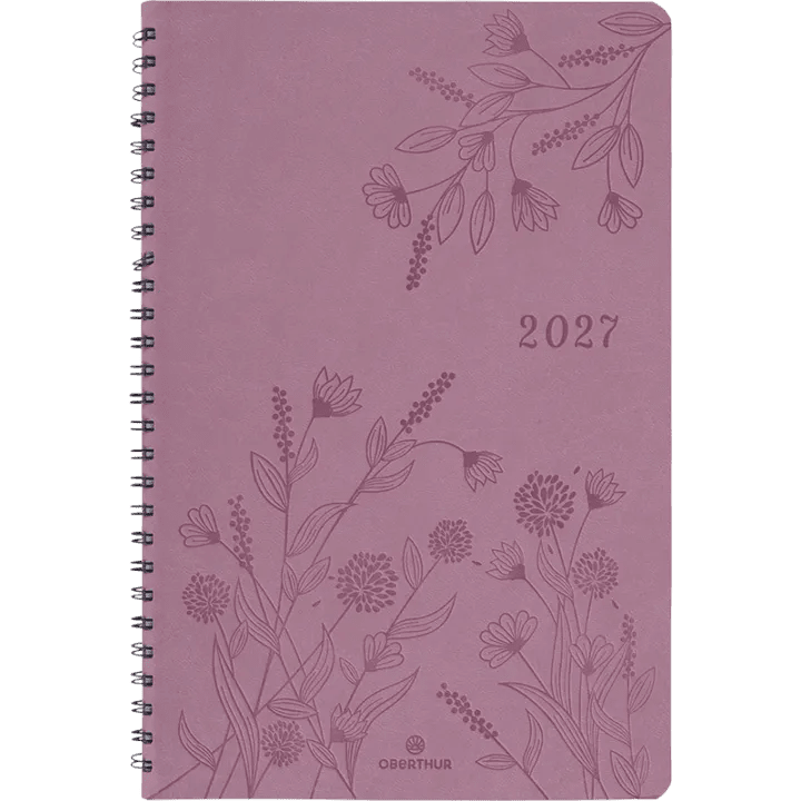 Agenda 2027 OBERTHUR Primrose - 16 x 24 cm - 1 semaine sur 2 pages - Orientation verticale - Bois de rose - 3664447229362