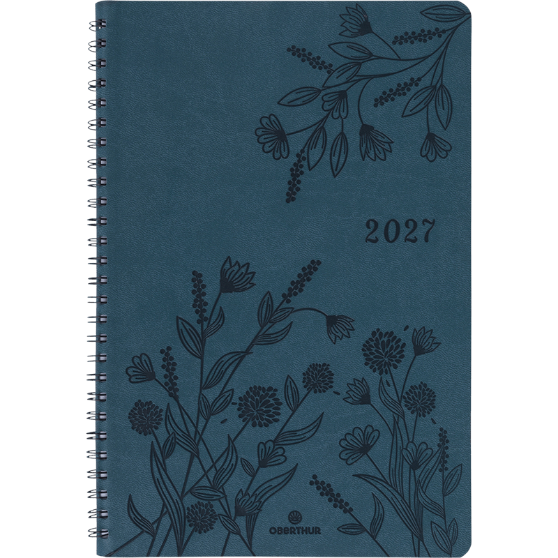 Agenda 2027 OBERTHUR Primrose - 16 x 24 cm - 1 semaine sur 2 pages - Orientation verticale - Vert canard - 3664447229379
