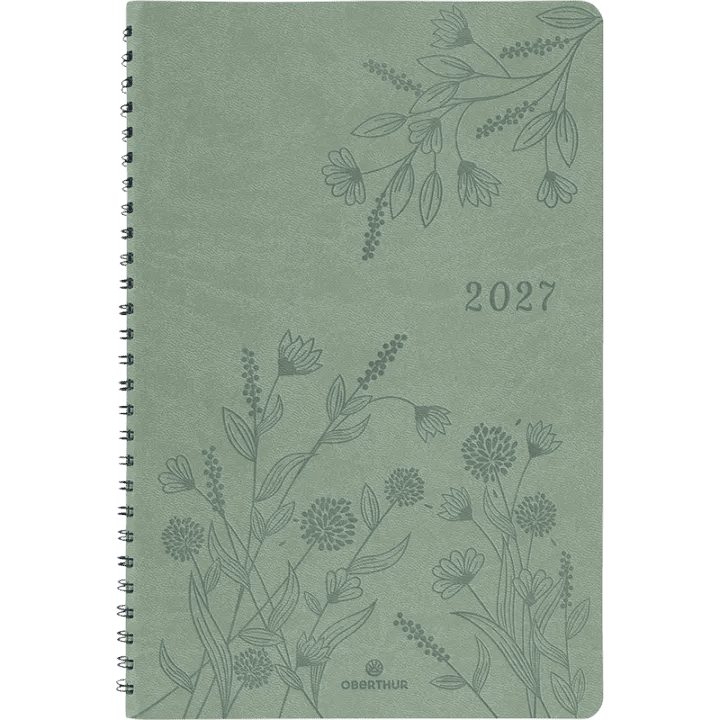 Agenda 2027 OBERTHUR Primrose - 16 x 24 cm - 1 semaine sur 2 pages - Orientation verticale - Vert sauge - 3664447229348