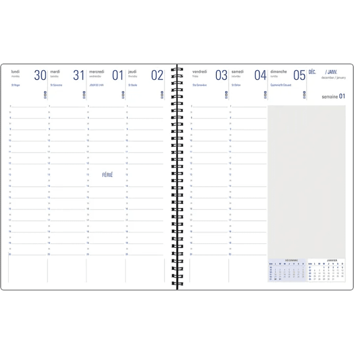 Agenda 2027 OBERTHUR Primrose - 21 x 27 cm - 1 semaine sur 2 pages - Orientation verticale - Bois de rose - 3664447229317