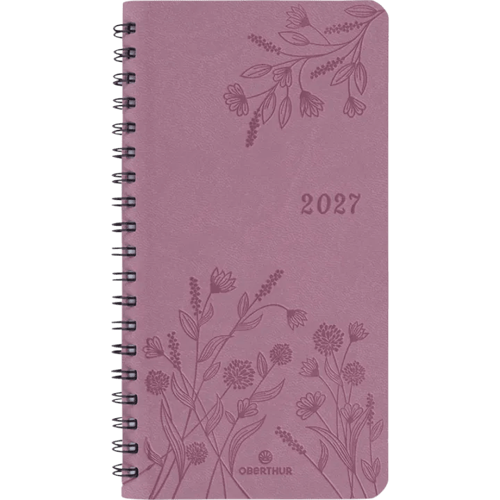 Agenda 2027 OBERTHUR Primrose - 9 x 16,5 cm - 1 semaine sur 2 pages - Orientation verticale - Bois de rose - 3664447229461