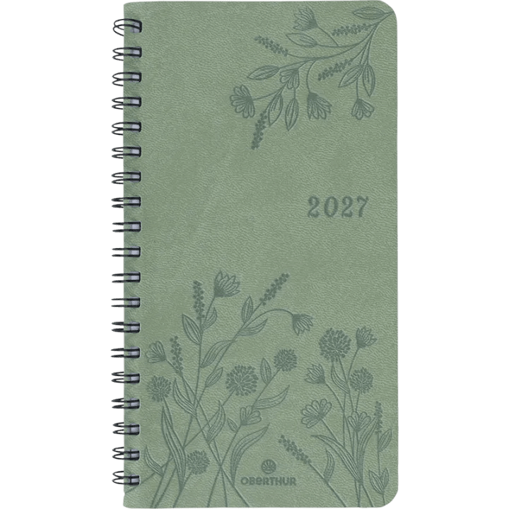 Agenda 2027 OBERTHUR Primrose - 9 x 16,5 cm - 1 semaine sur 2 pages - Orientation verticale - Vert sauge - 3664447229447