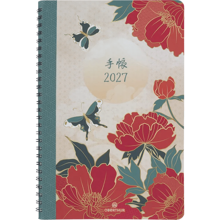 Agenda 2027 OBERTHUR Tokyo - 16 x 24 cm - 1 semaine sur 2 pages - Orientation verticale - Papillons - 3664447232232