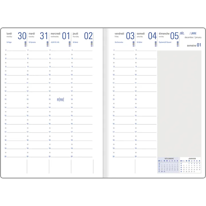Agenda 2027 OBERTHUR Bristol - 16 x 24 cm - 1 semaine sur 2 pages - Orientation verticale - Rose