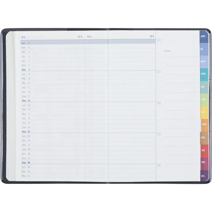 Agenda 2027 OBERTHUR Color Touch - 10 x 15 cm - Mensuel - Orientation horizontale - Gris