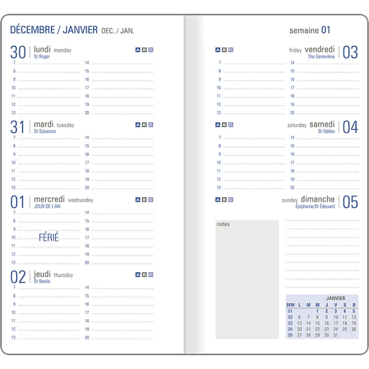 Agenda 2027 OBERTHUR Eton - 9 x 16,5 cm - 1 semaine sur 2 pages - Orientation horizontale - Marron