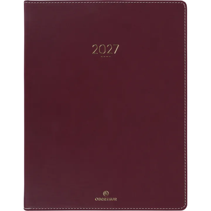 Agenda 2027 OBERTHUR Eton - 21 x 27 cm - 1 semaine sur 2 pages - Orientation verticale - Bordeaux