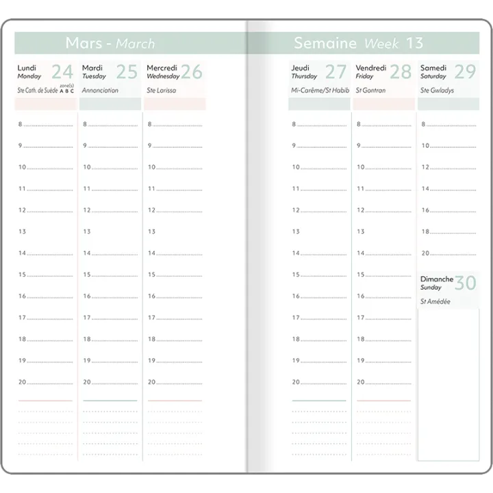 Agenda 2027 OBERTHUR Giverny - 9 x 16,5 cm - 1 semaine sur 2 pages - Orientation verticale - Herbier