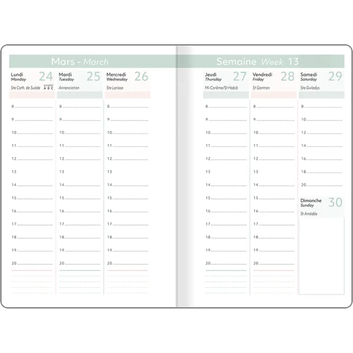 Agenda 2027 OBERTHUR Giverny - 10 x 15 cm - 1 semaine sur 2 pages - Orientation verticale - Herbier