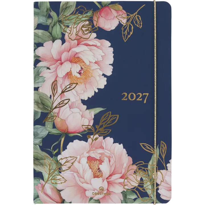 Agenda 2027 OBERTHUR Giverny - 16 x 24 cm - 1 semaine sur 2 pages - Orientation verticale - Pivoines