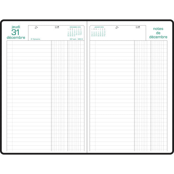 Agenda 2026 EXACOMPTA Raisin - 16,5 x 24,5 cm - 1 jour par page - Orientation horizontale - Noir