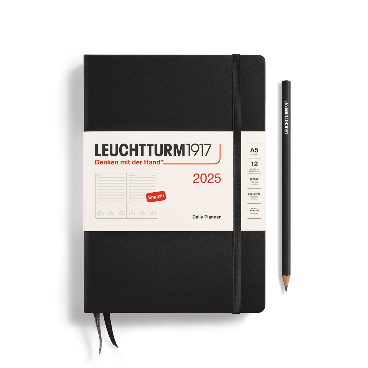 Agenda Journalier 2025 LEUCHTTURM1917, Anglais - 1 jour par page - A5 - Black - 4004117651403