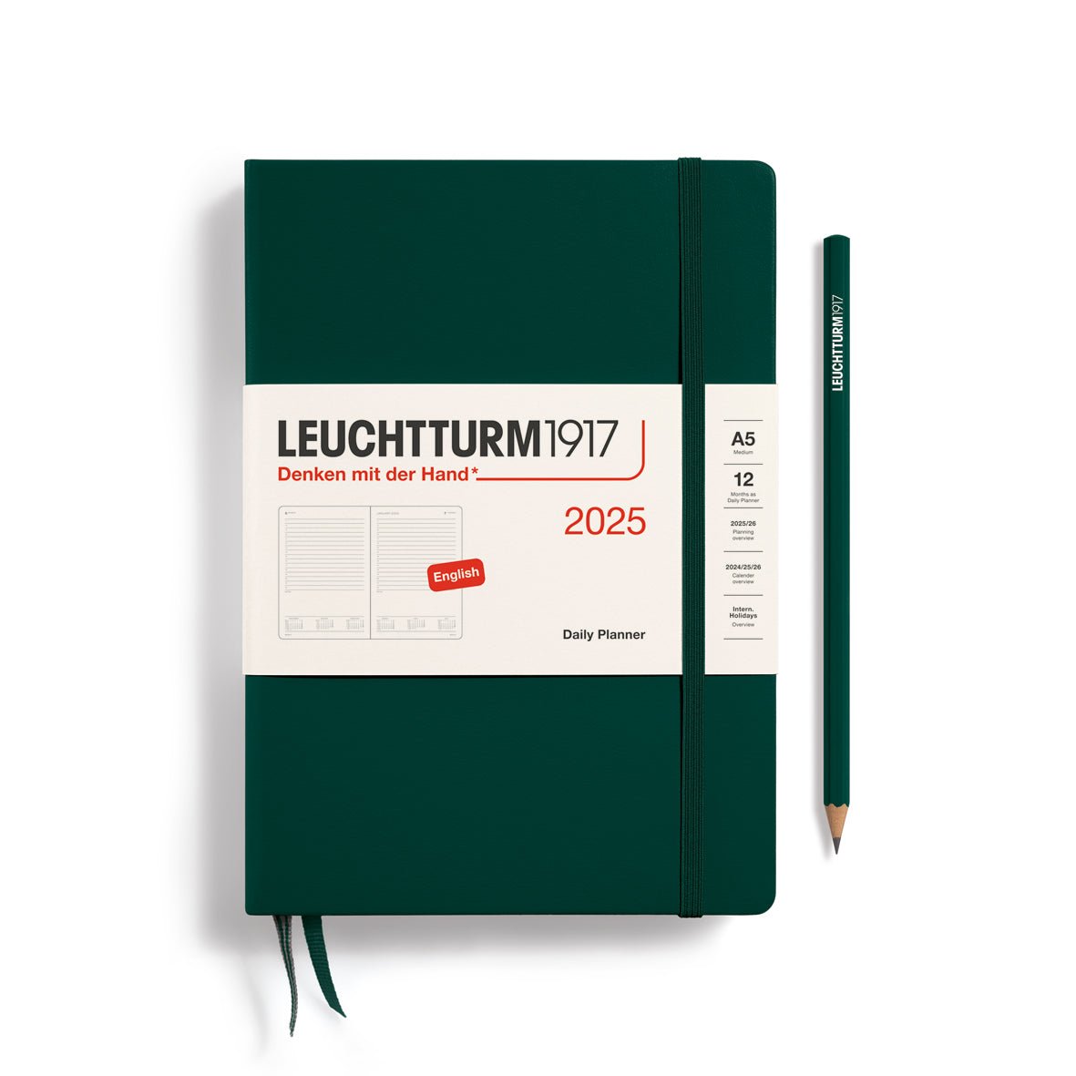Agenda Journalier 2025 LEUCHTTURM1917, Anglais - 1 jour par page - A5 - Forest Green - 4004117651441