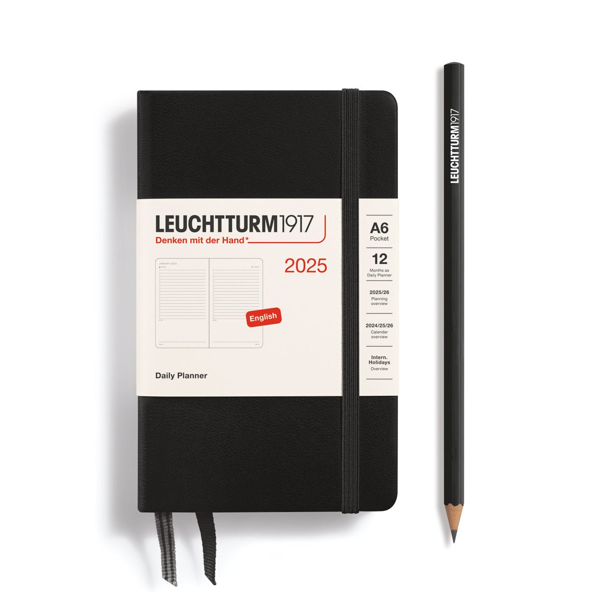 Agenda Journalier 2025 LEUCHTTURM1917, Anglais - 1 jour par page - A6 - Black - 4004117652424