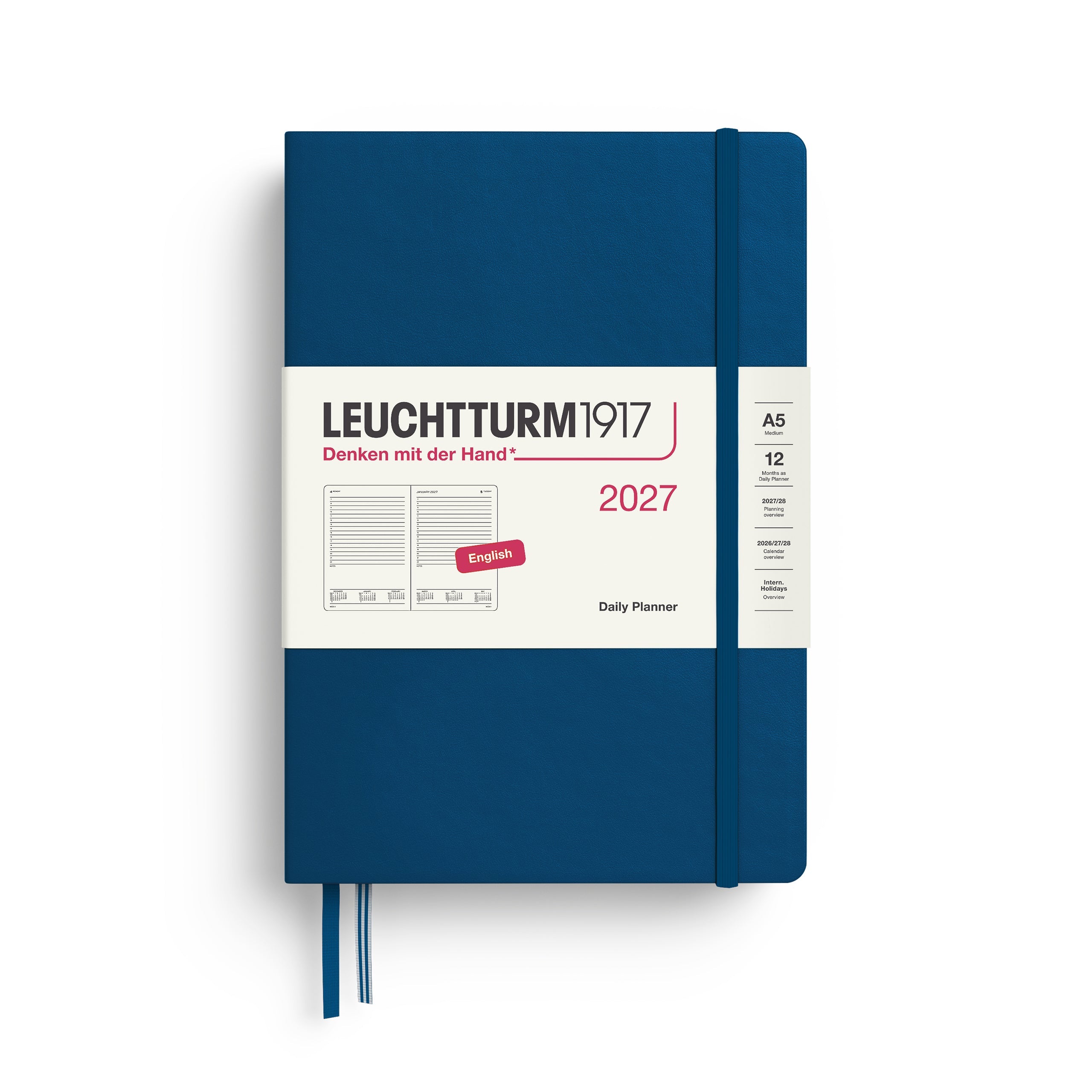 Agenda Journalier 2027 LEUCHTTURM1917, Anglais - A5 - Hardcover - Indigo - 4070292003160