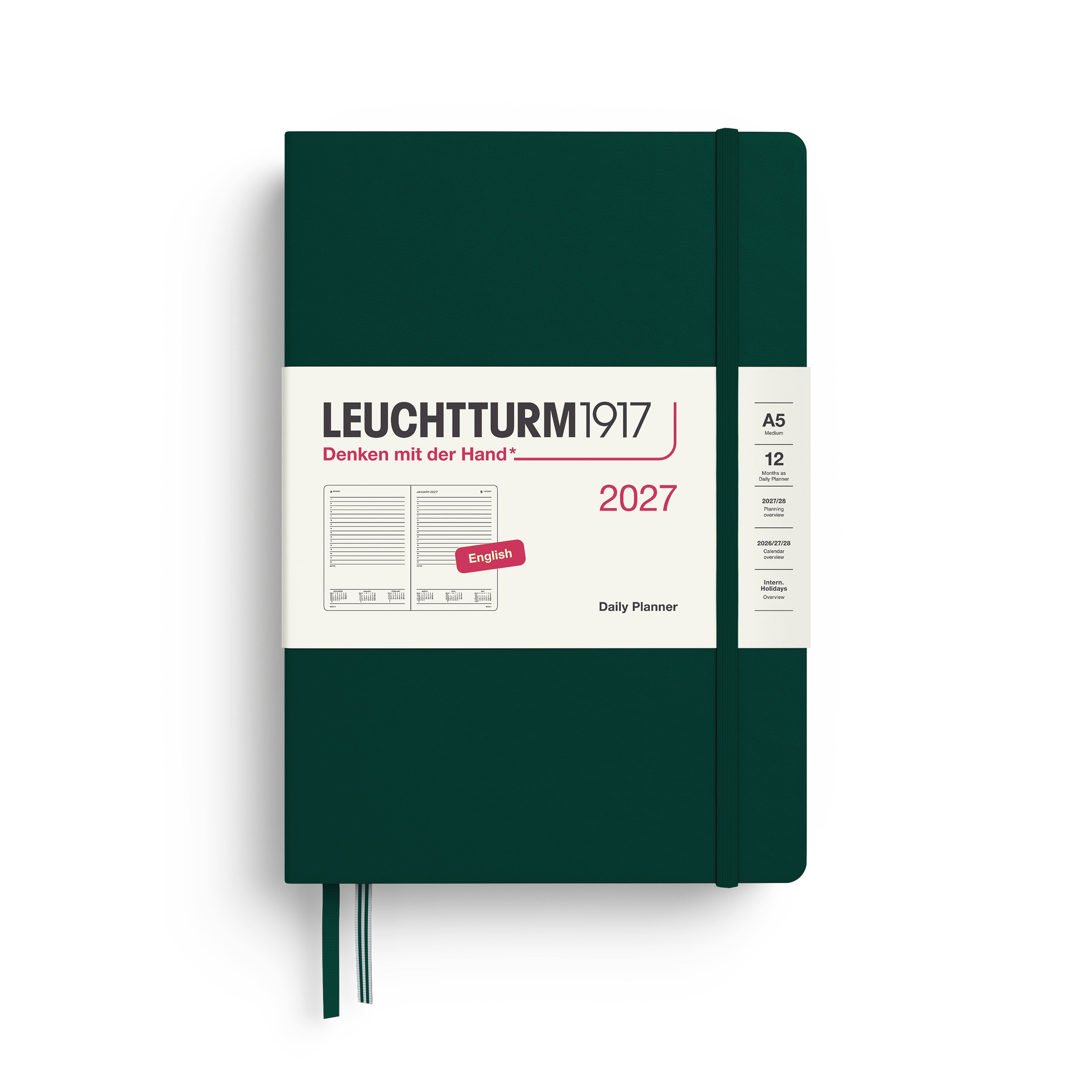 Agenda Journalier 2027 LEUCHTTURM1917, Anglais - A5 - Hardcover - Forest Green