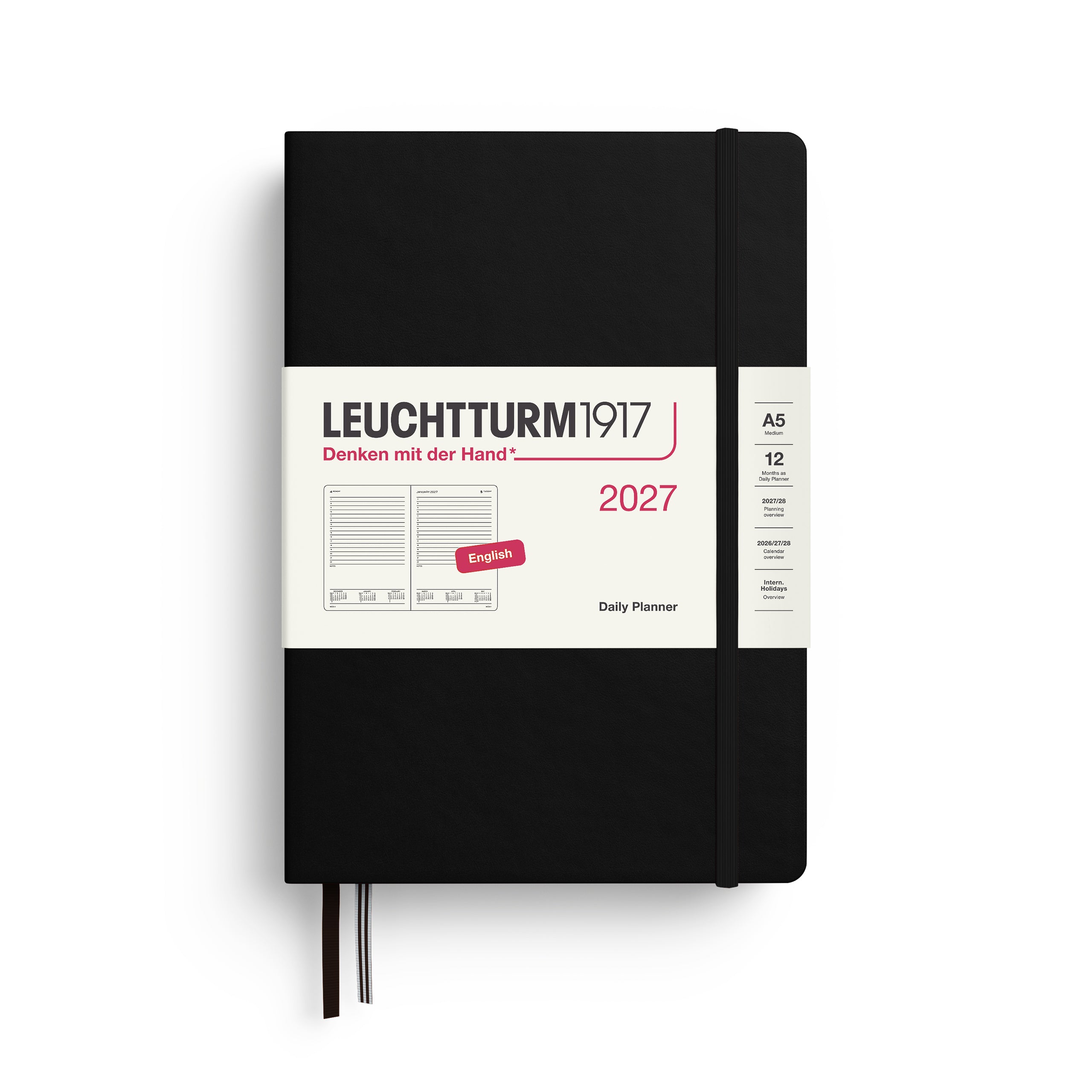 Agenda Journalier 2027 LEUCHTTURM1917, Anglais - A5 - Hardcover - Black