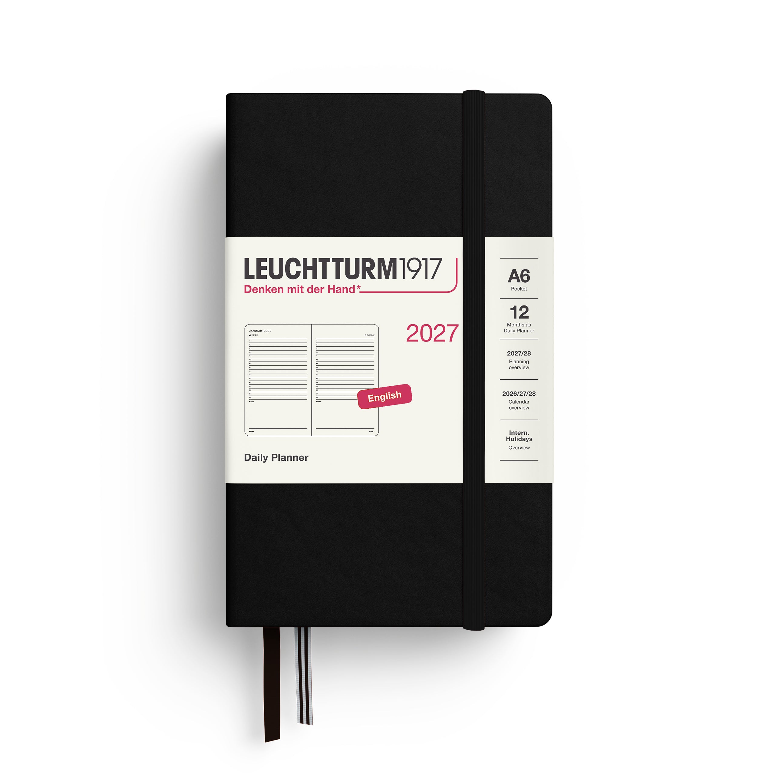 Agenda Journalier 2027 LEUCHTTURM1917, Anglais - A6 - Hardcover - Black