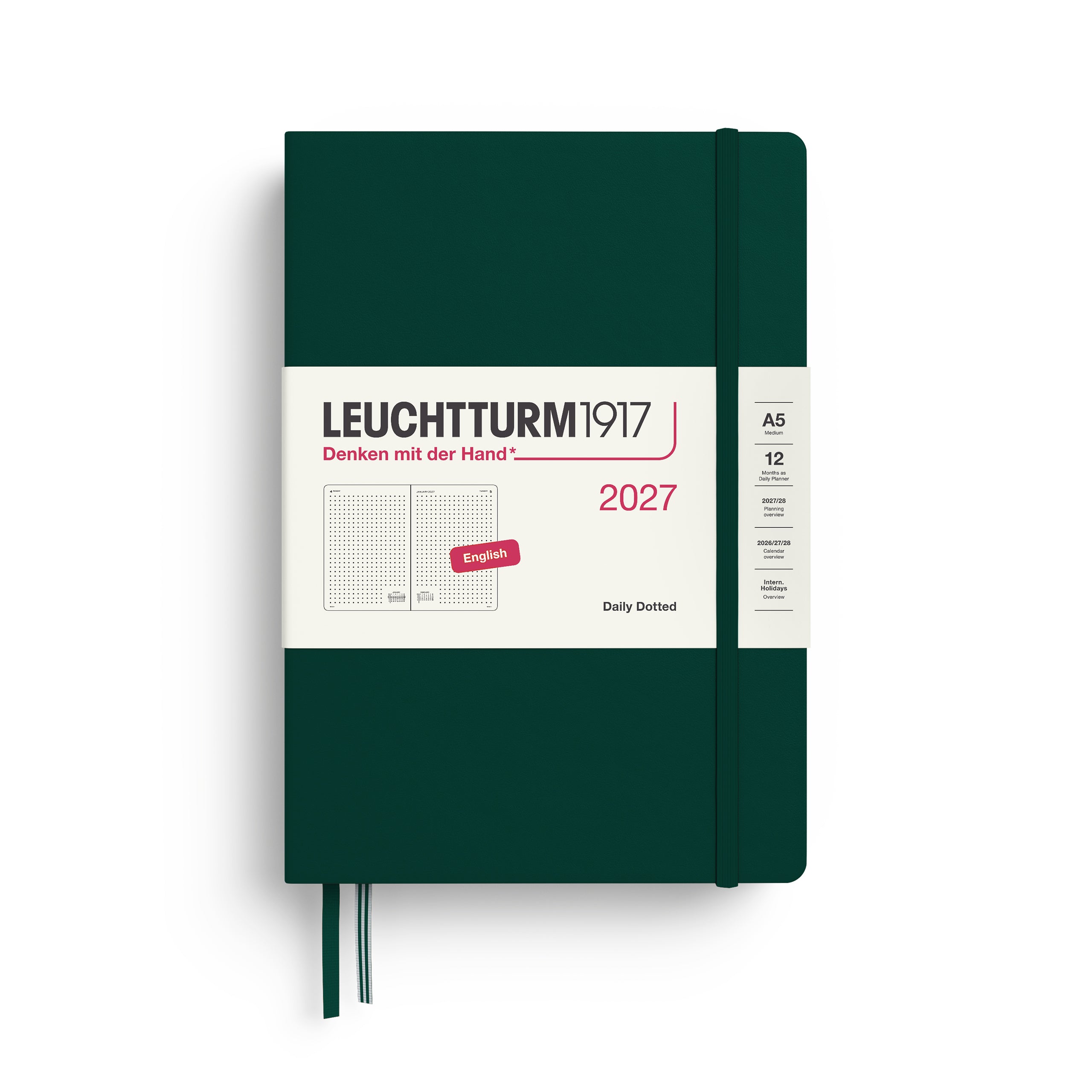 Agenda Journalier Pointillé 2027 LEUCHTTURM1917, Anglais - A5 - Hardcover - Forest Green