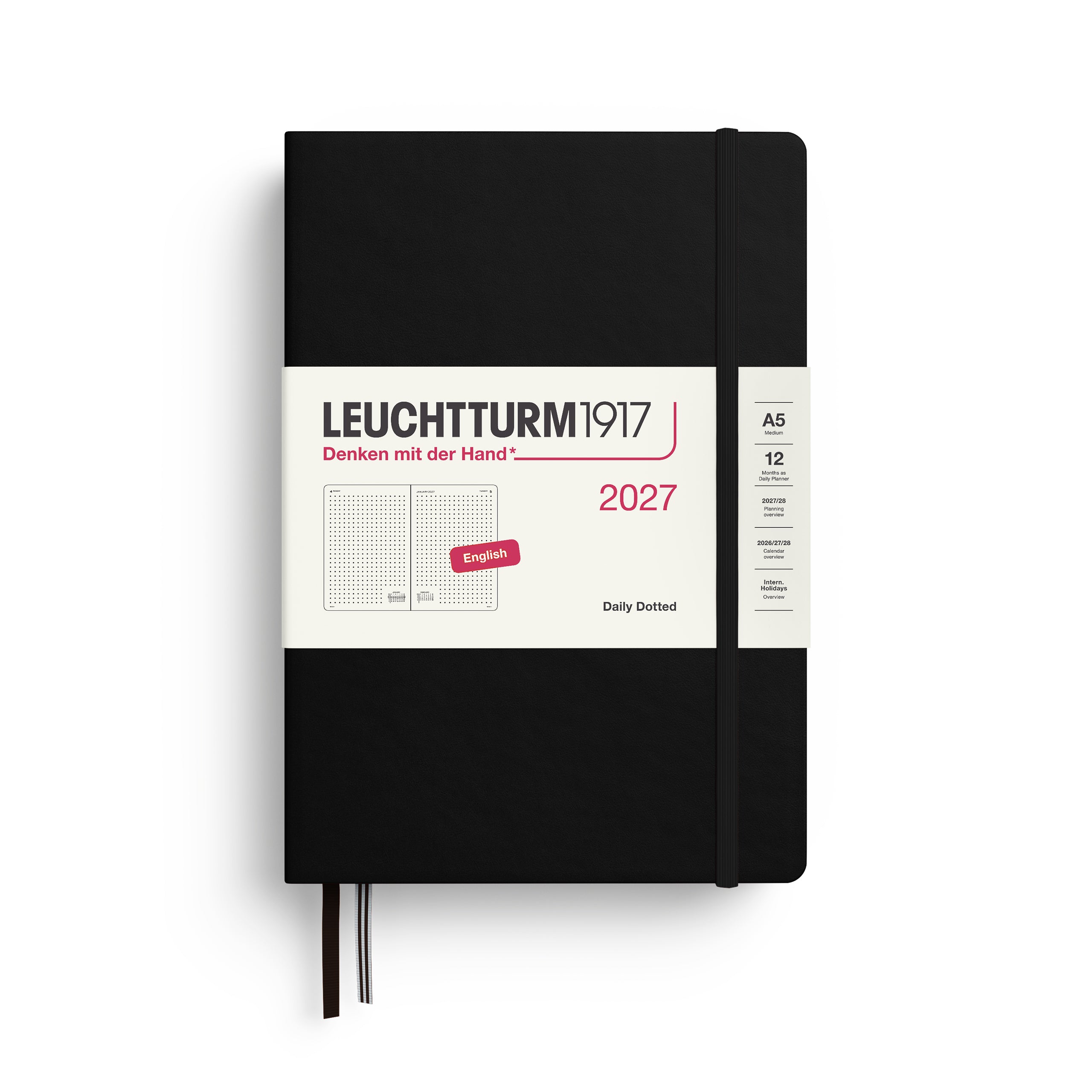 Agenda Journalier Pointillé 2027 LEUCHTTURM1917, Anglais - A5 - Hardcover - Black