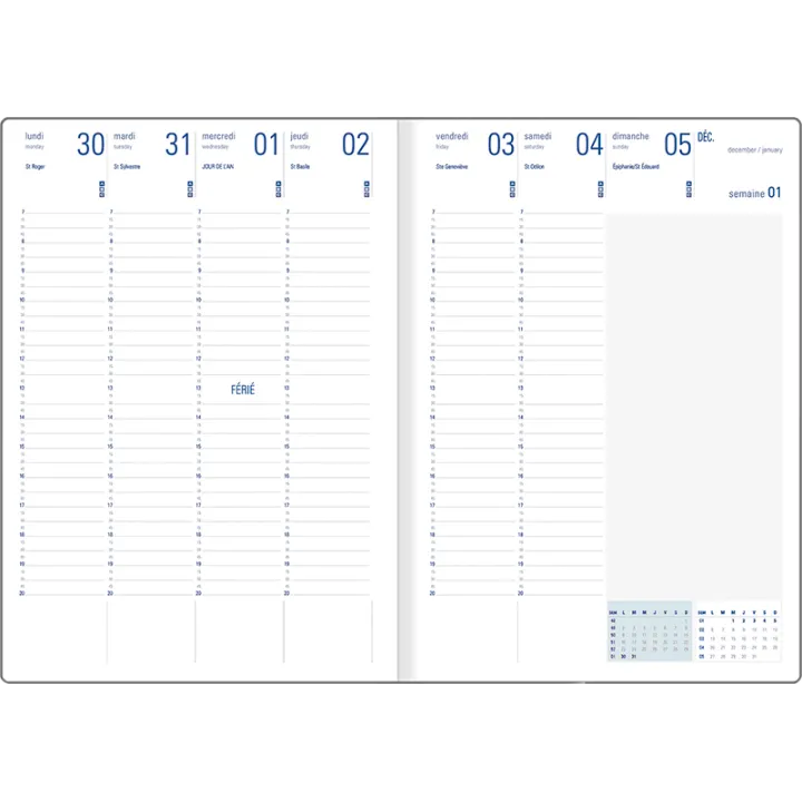 Agenda 2027 OBERTHUR Kiev - 21 x 29,7 cm - 1 semaine sur 2 pages - Orientation verticale - Vert