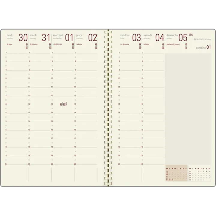 Agenda 2027 OBERTHUR Lady Kent - 16 x 24 cm - 1 semaine sur 2 pages - Orientation verticale - Fuchsia