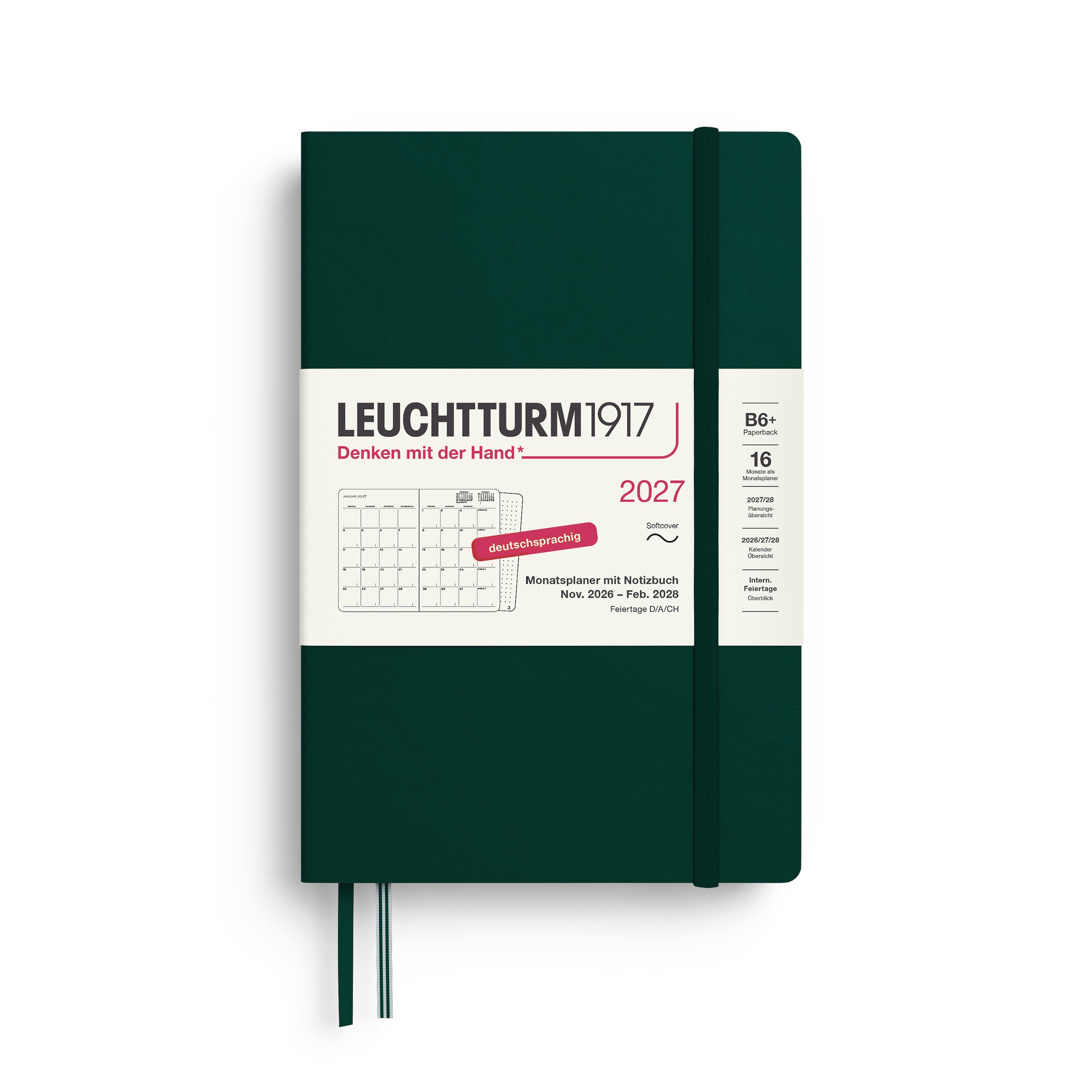 Agenda Mensuel 2027 LEUCHTTURM1917, Anglais - B6+ - Softcover - Forest Green