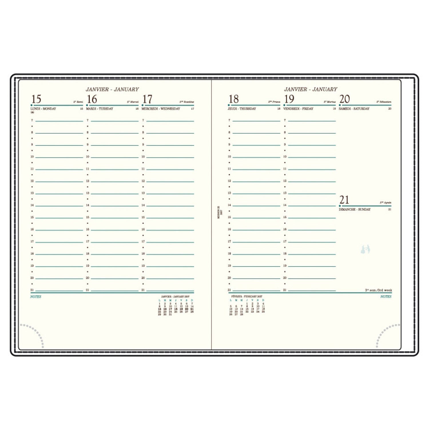 Agenda MIGNON A22 - 16 x 23,2 cm - 1 semaine sur 2 pages - Orientation verticale - Veau Boboli marron - 3489392231761