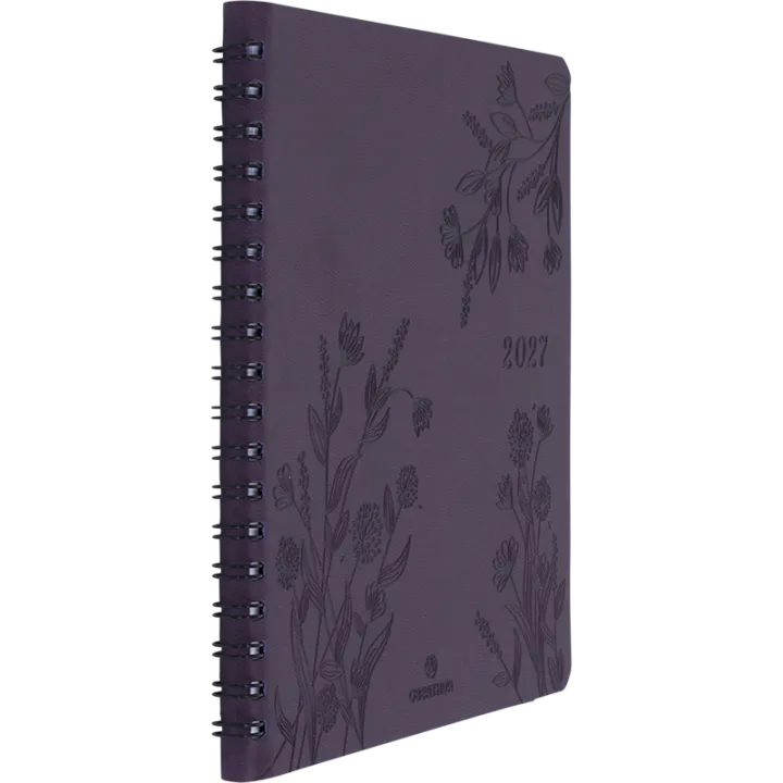 Agenda 2027 OBERTHUR Primrose - 16 x 16 cm - 1 semaine sur 2 pages - Orientation verticale - Violet
