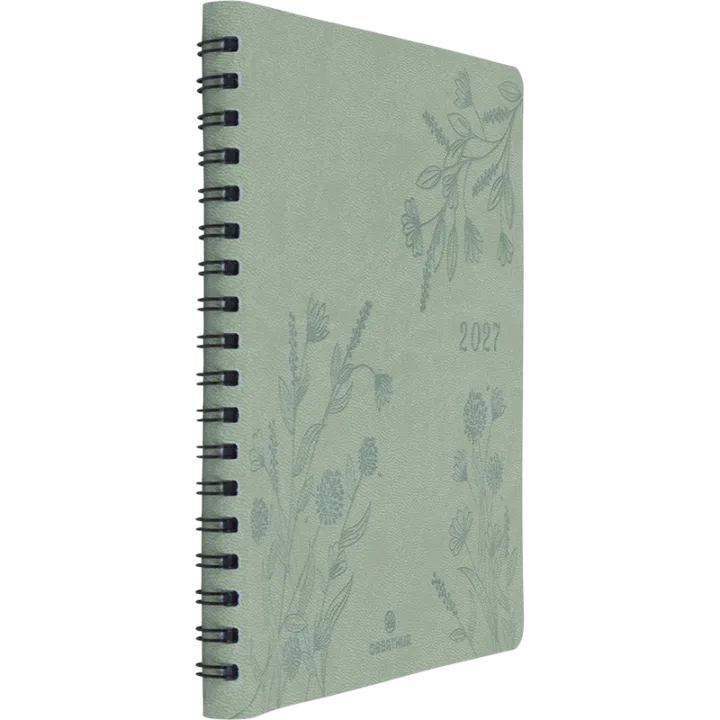 Agenda 2027 OBERTHUR Primrose - 16 x 16 cm - 1 semaine sur 2 pages - Orientation verticale - Vert sauge