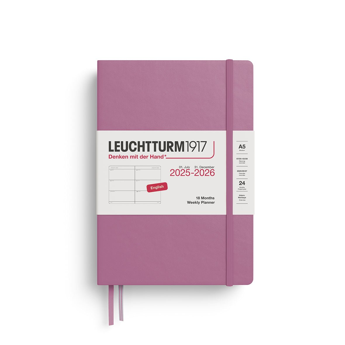 Agenda Semainier 2025 - 2026 (18 mois) LEUCHTTURM1917, Anglais - A5 - Hardcover - Dusty Rose - 4004117667022