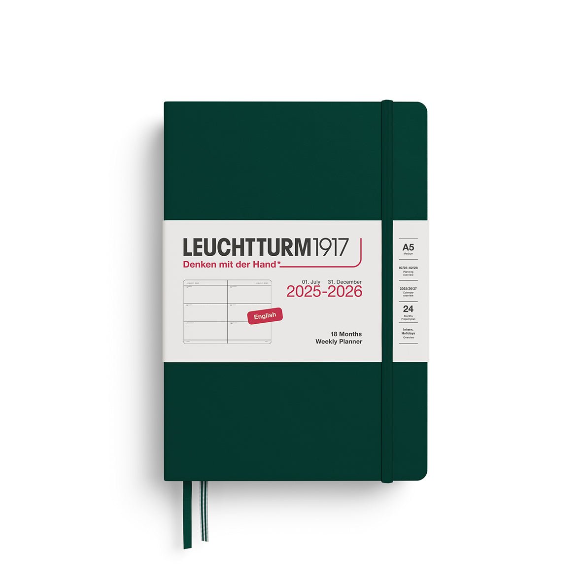 Agenda Semainier 2025 - 2026 (18 mois) LEUCHTTURM1917, Anglais - A5 - Hardcover - Forest Green - 4004117667053