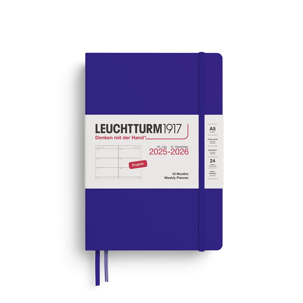 Agenda Semainier 2025 - 2026 (18 mois) LEUCHTTURM1917, Anglais - A5 - Hardcover - Ink - 4004117667060