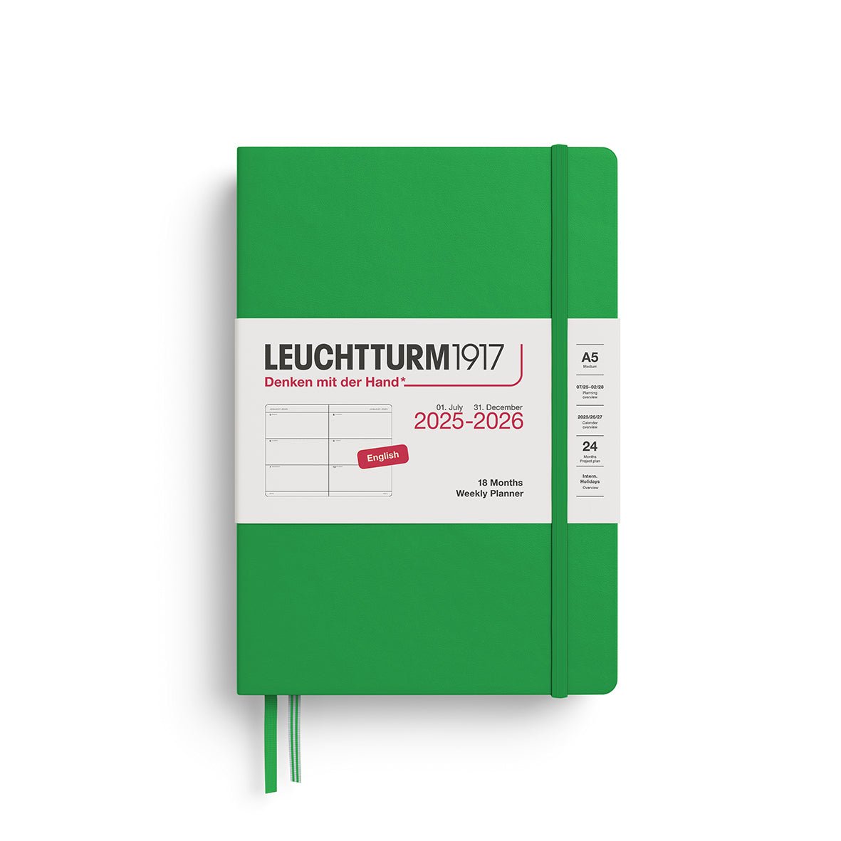 Agenda Semainier 2025 - 2026 (18 mois) LEUCHTTURM1917, Anglais - A5 - Hardcover - Spring Leaf - 4004117667046