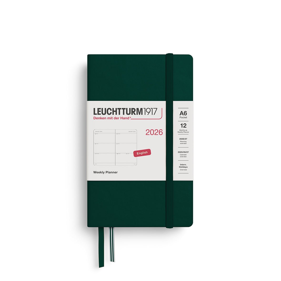 Agenda Semainier 2026 LEUCHTTURM1917, Anglais - A6 - Hardcover - Forest Green - 4004117666209
