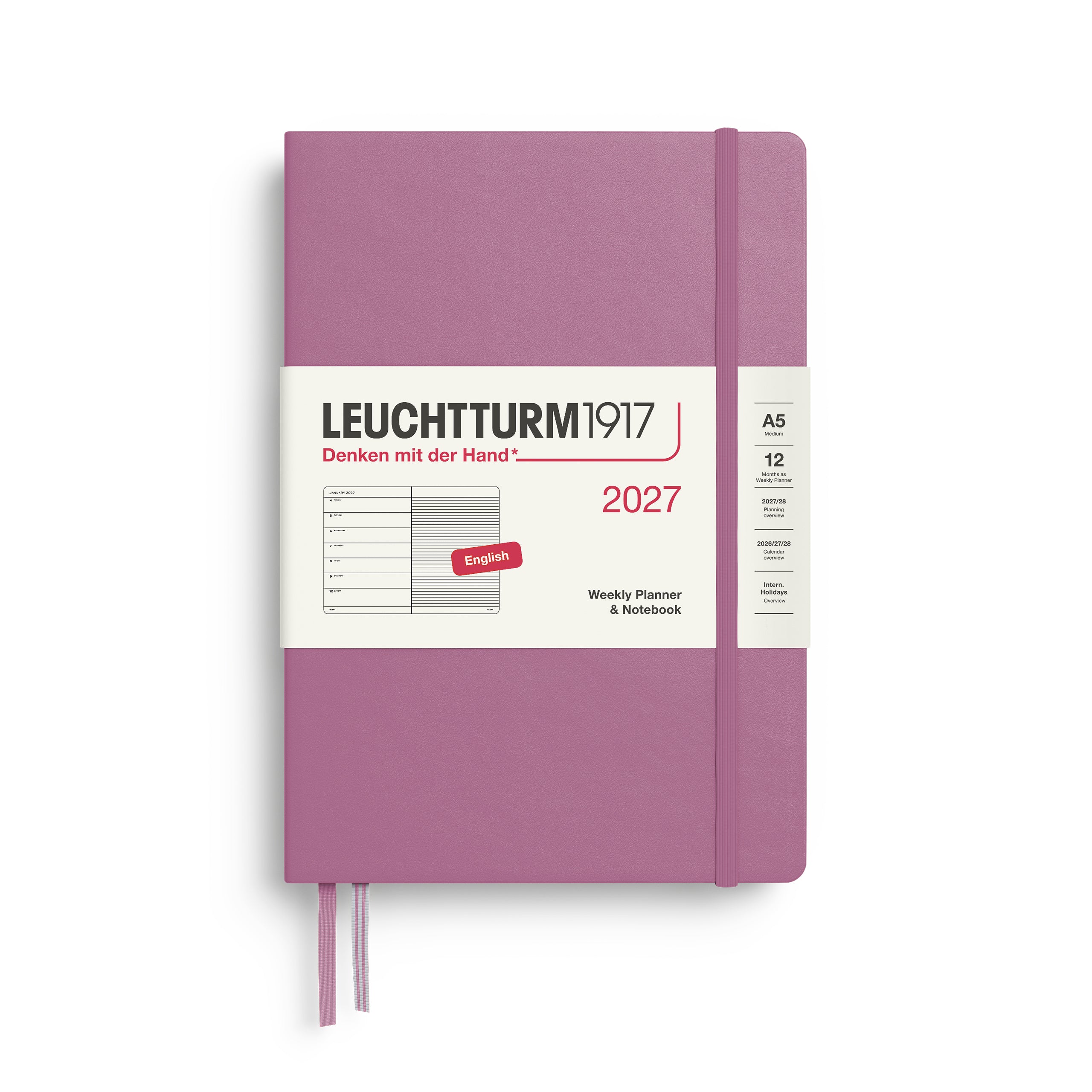 Agenda Semainier & Note Ligné 2027 LEUCHTTURM1917, Anglais - A5 - Hardcover - Lilac
