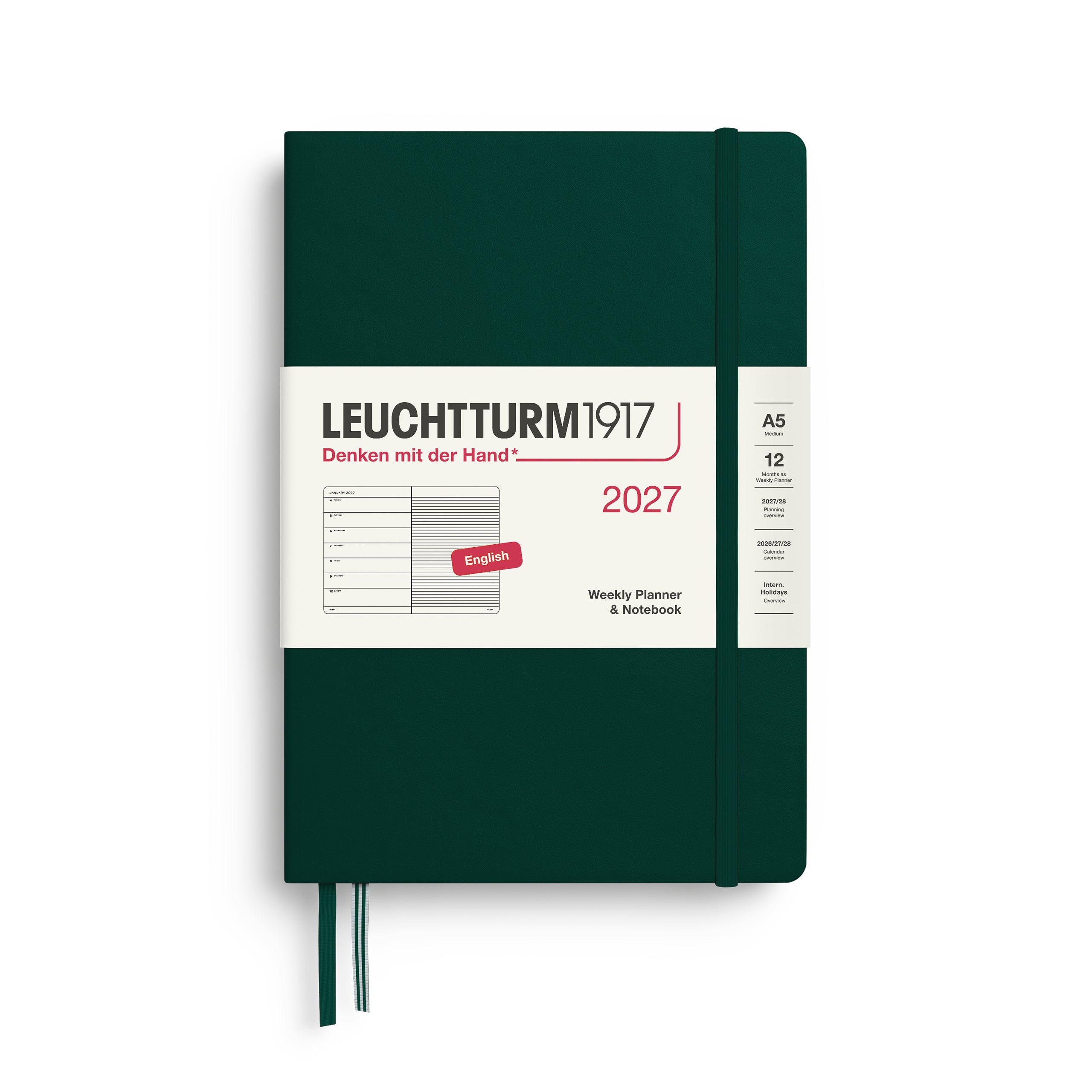 Agenda Semainier & Note Ligné 2027 LEUCHTTURM1917, Anglais - A5 - Hardcover - Forest Green