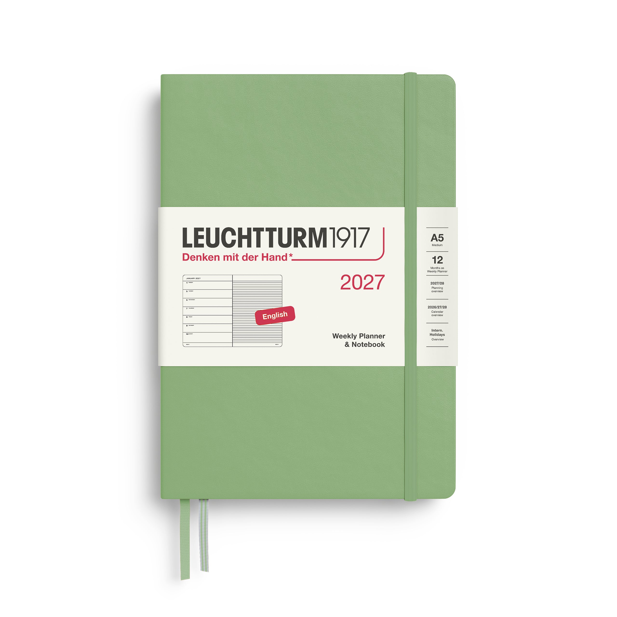 Agenda Semainier & Note Ligné 2027 LEUCHTTURM1917, Anglais - A5 - Hardcover - Sage