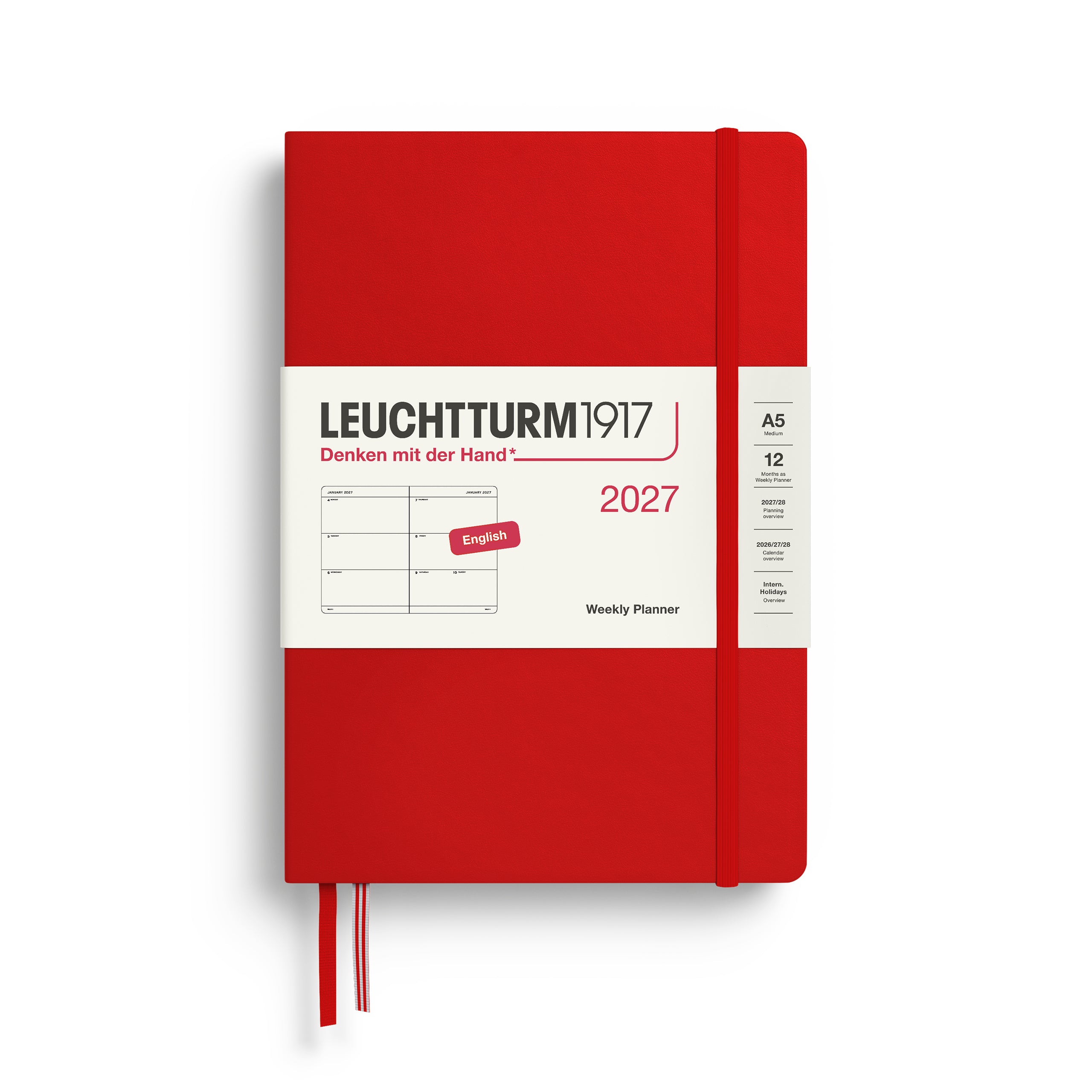 Agenda Semainier 2027 LEUCHTTURM1917, Anglais - A5 - Hardcover - Cherry
