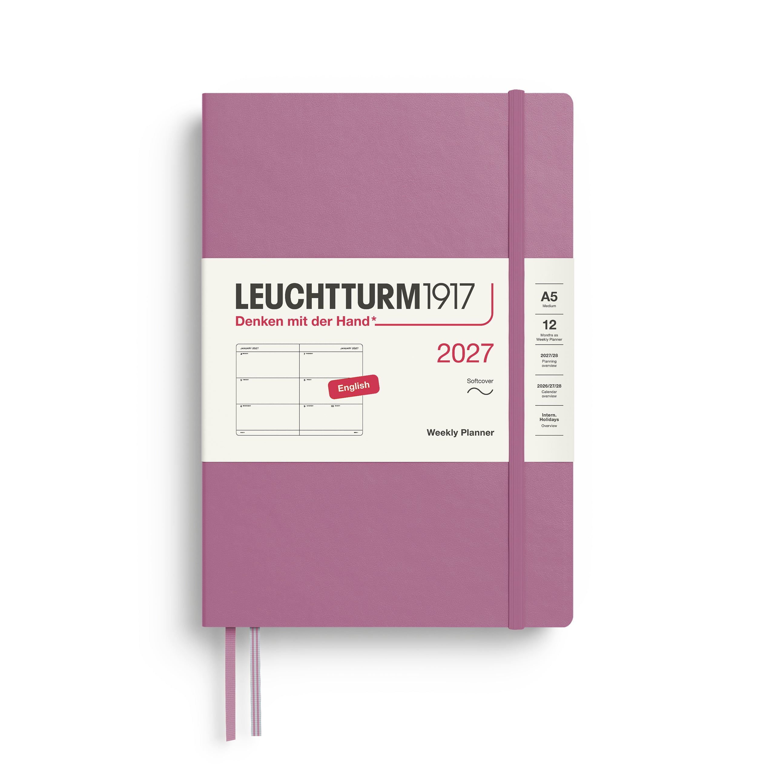 Agenda Semainier 2027 LEUCHTTURM1917, Anglais - A5 - Softcover - Dusty Rose