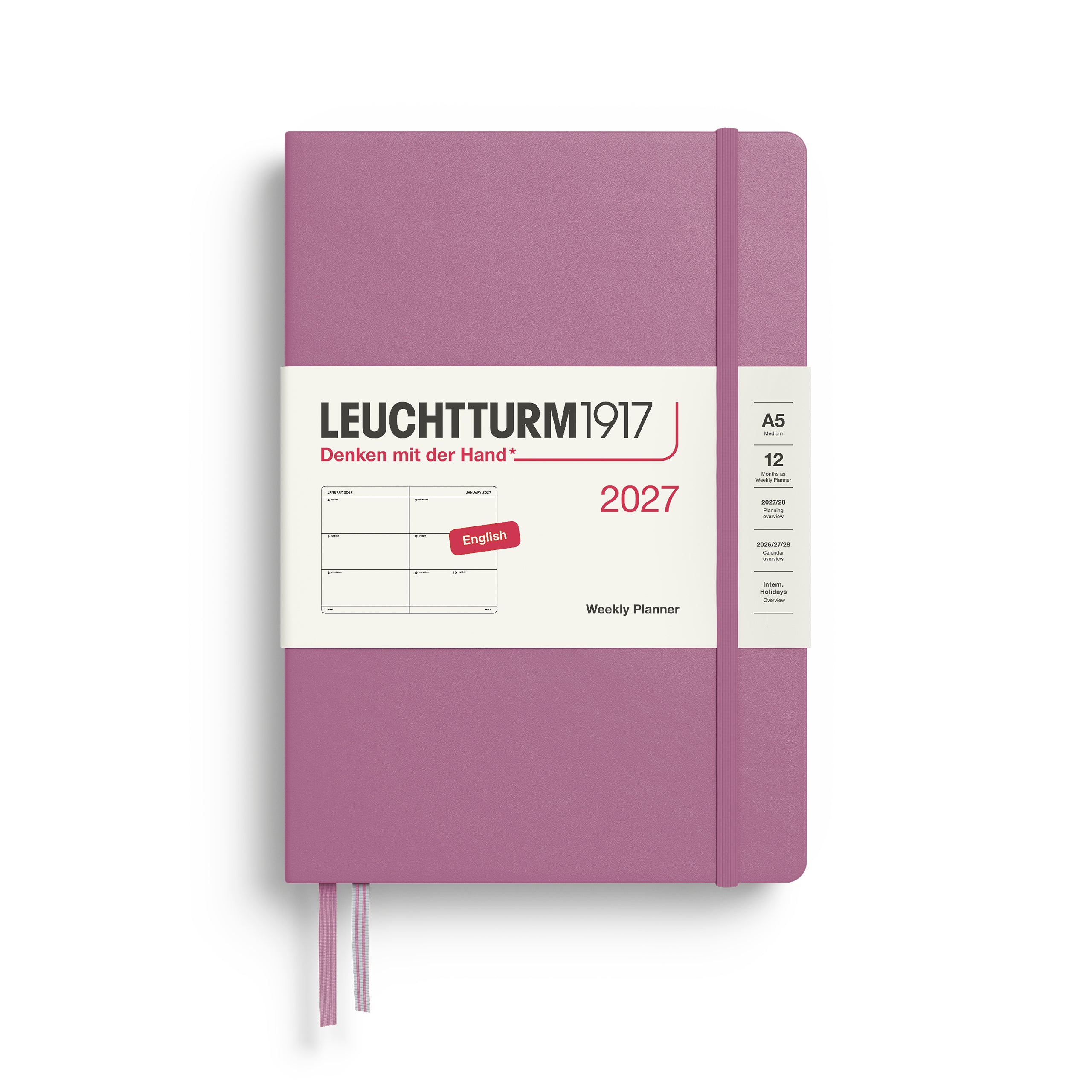 Agenda Semainier 2027 LEUCHTTURM1917, Anglais - A5 - Hardcover - Dusty Rose