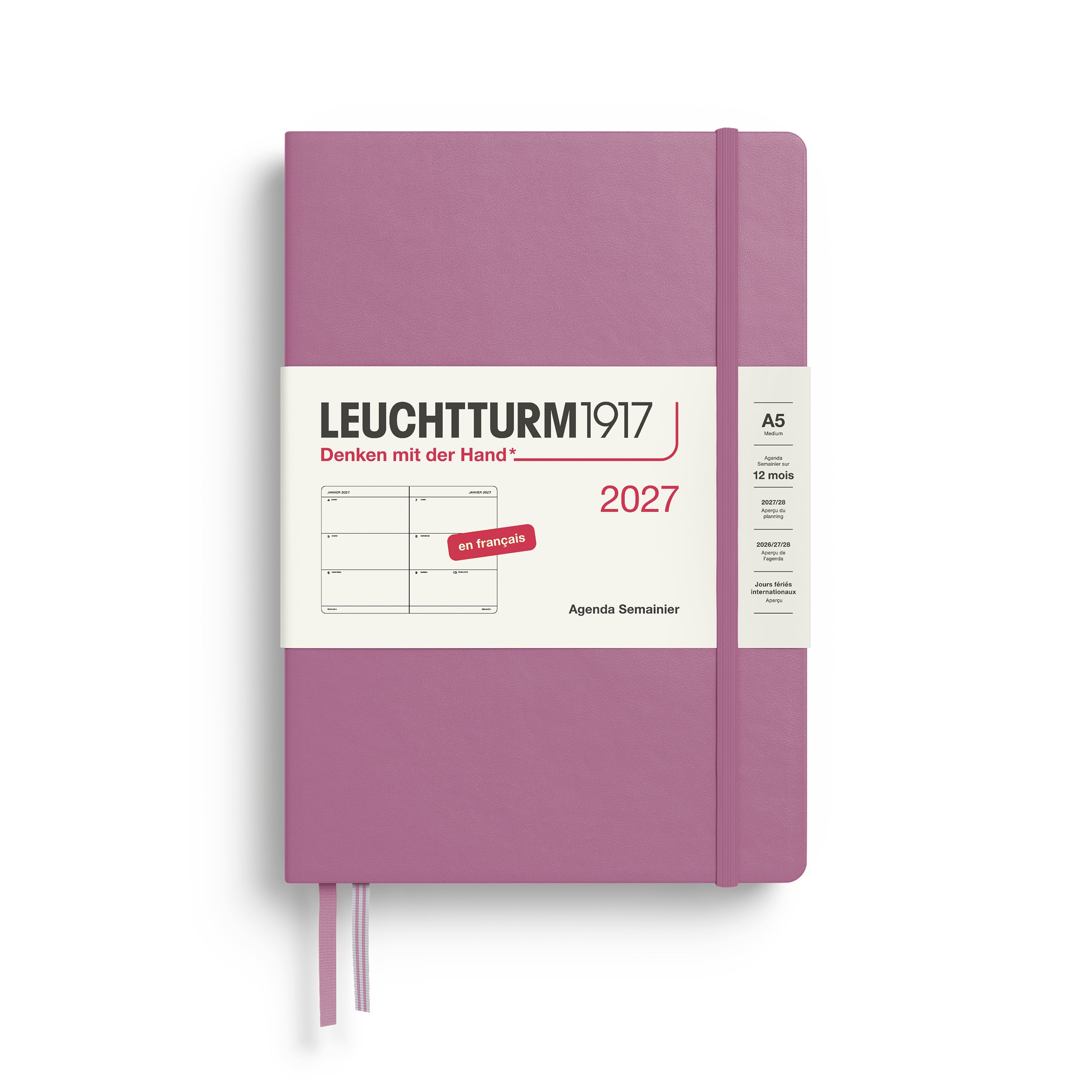 Agenda Semainier 2027 LEUCHTTURM1917, Français - A5 - Hardcover - Dusty Rose