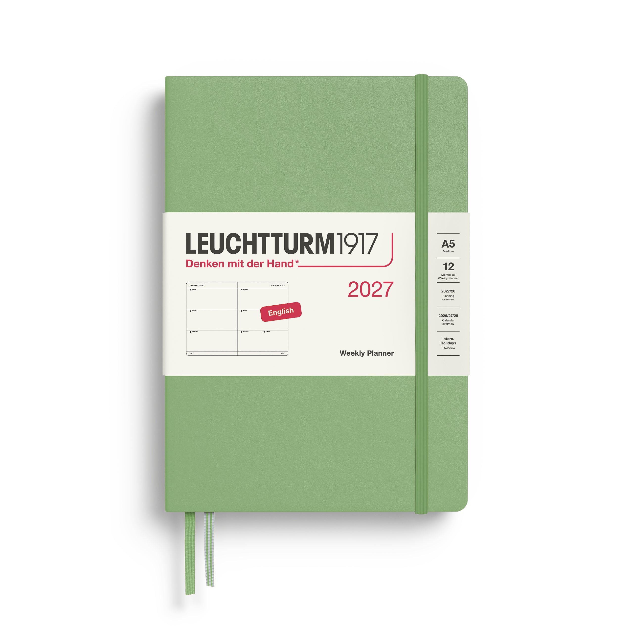 Agenda Semainier 2027 LEUCHTTURM1917, Anglais - A5 - Hardcover - Sage